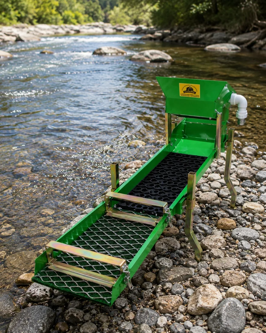 24V Pompalı 160 cm Altın Arama Savağı – 2 İnç Su Girişli Dream Mat Sluice Box 4 Katmanlı Tutucu Sistem Yeşil